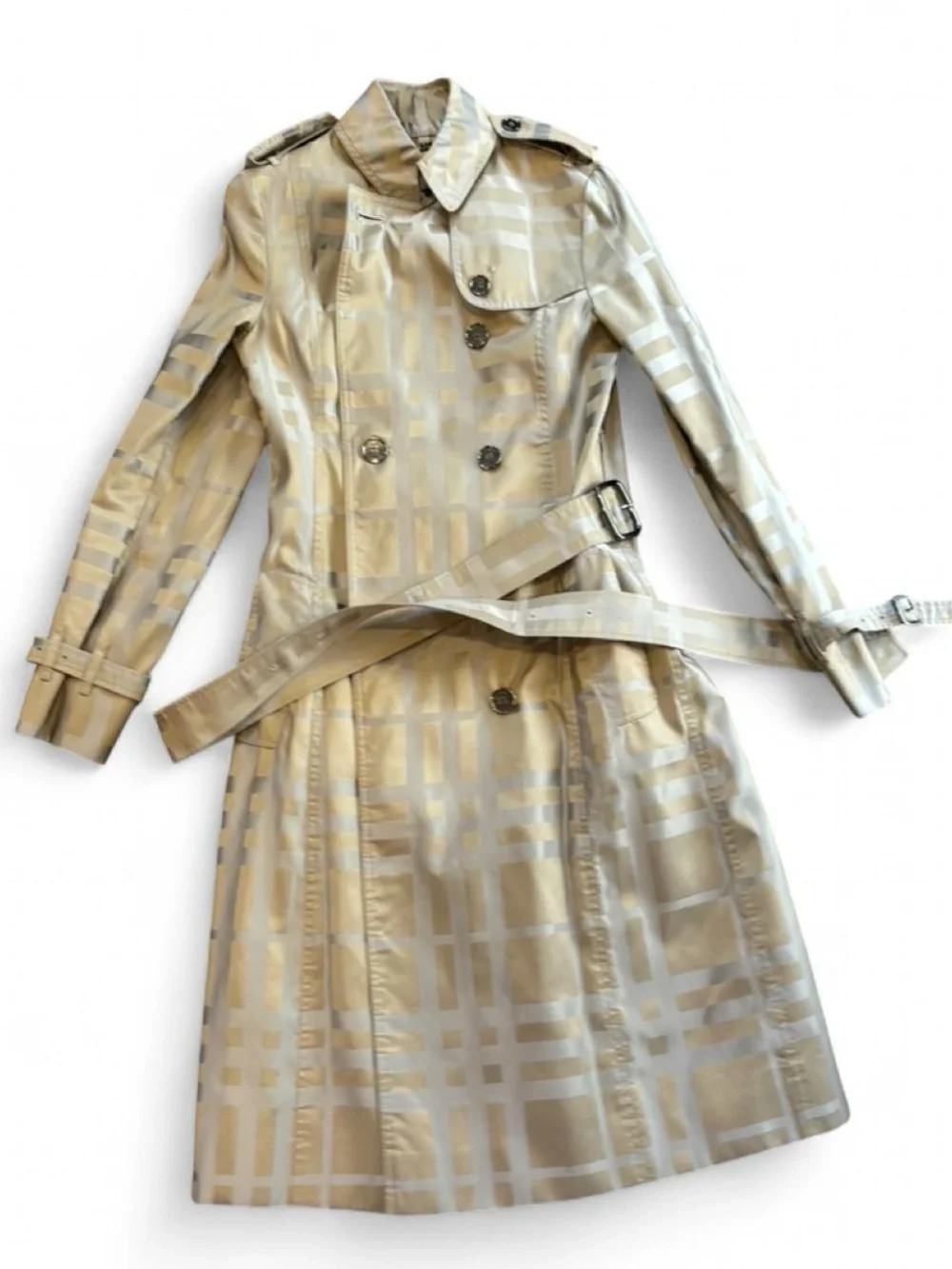 Burberry Tan Satin Long Trench Coat - Picture 2 of 12